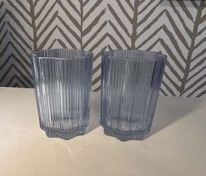 Glass Hause Set of 2 Ribbed Blue Drinking Glasses